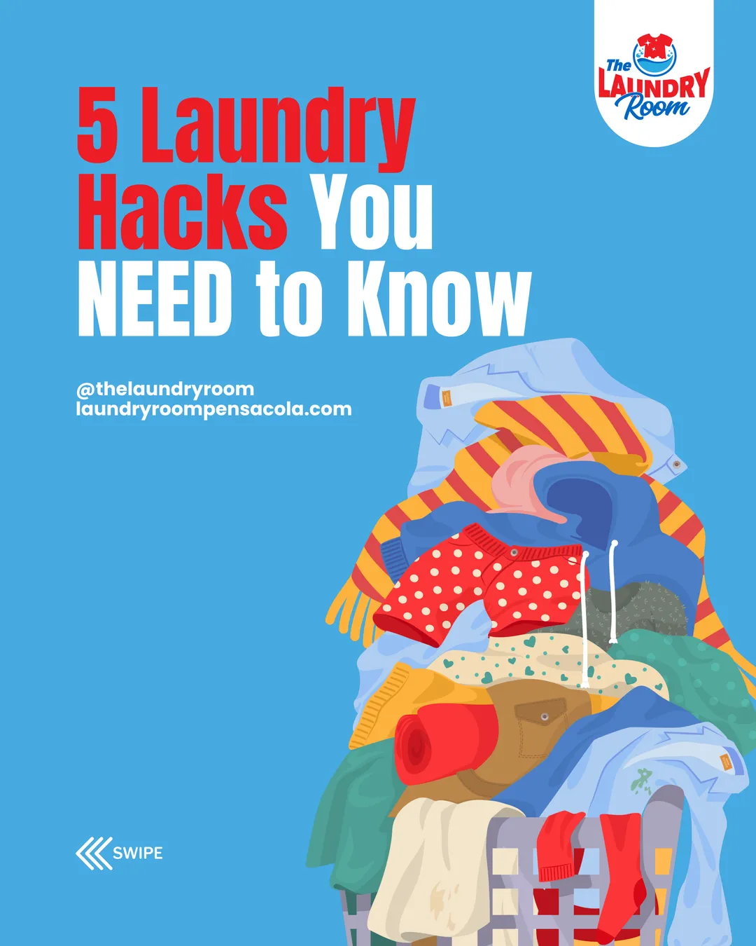 Social media post for The Laundry Room — 5 Laundry Hacks carousel