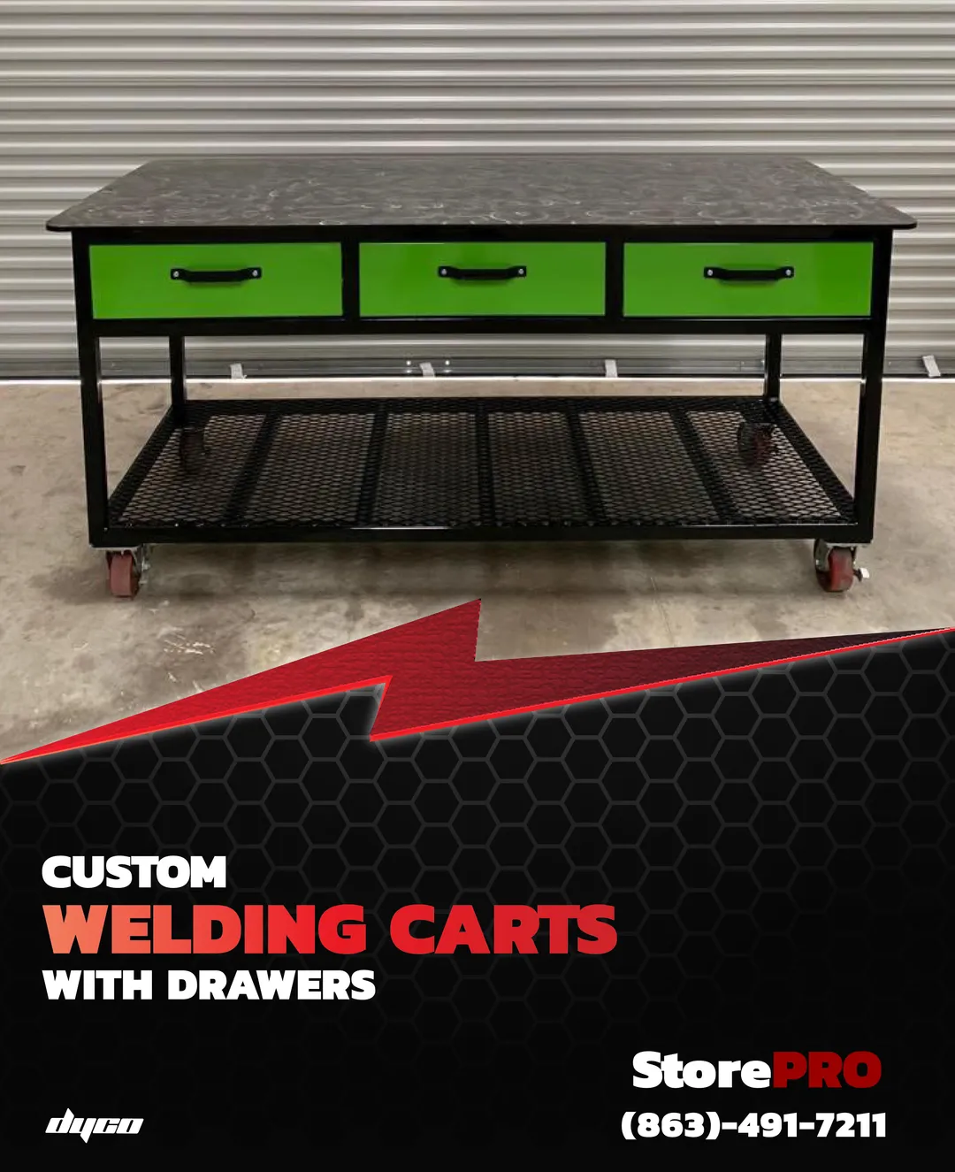 Social media post for Dyco StorePRO — Custom Welding Carts