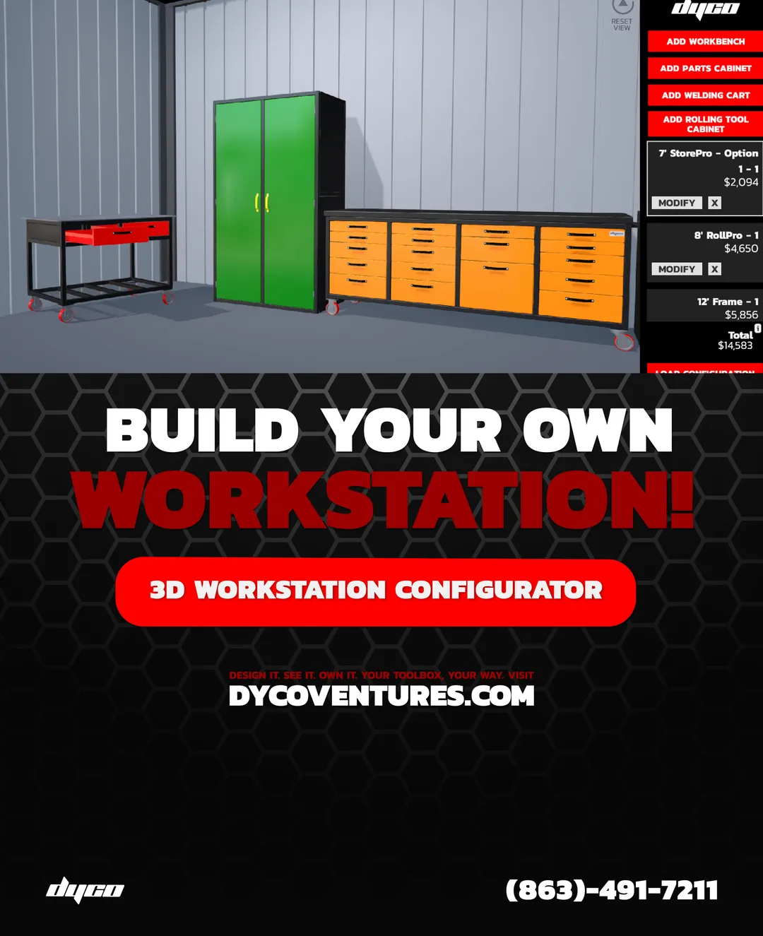 Social media post for Dyco Ventures — 3D Workstation Configurator