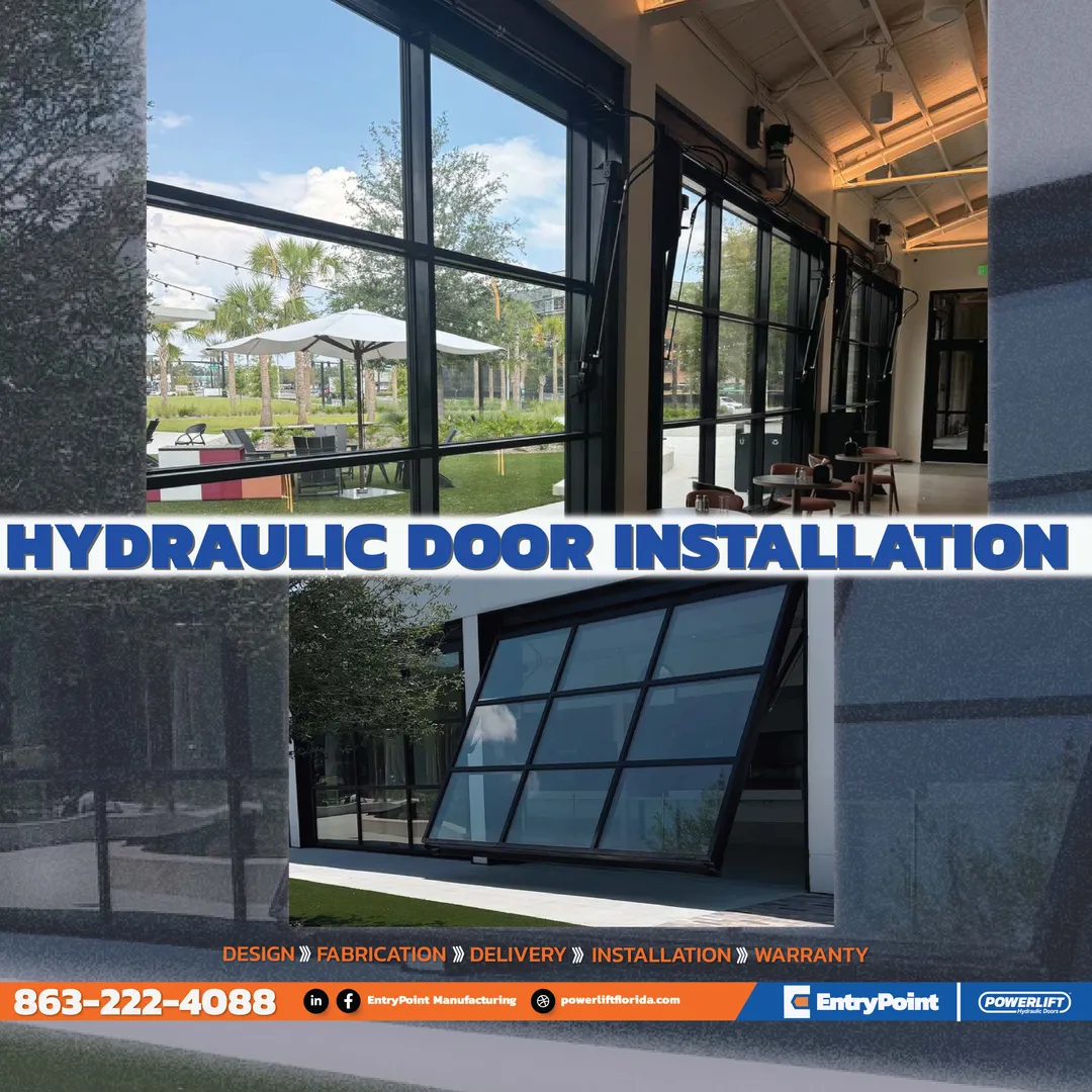 Social media post for EntryPoint Manufacturing — Hydraulic Door Installation